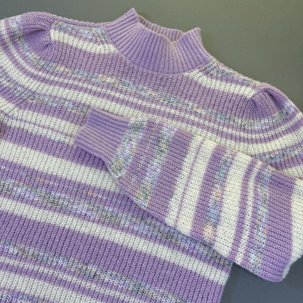 Loft Pointelle Mixed Ribbed Mock‎ Neck Periwinkle Gray White Sweater Size XL